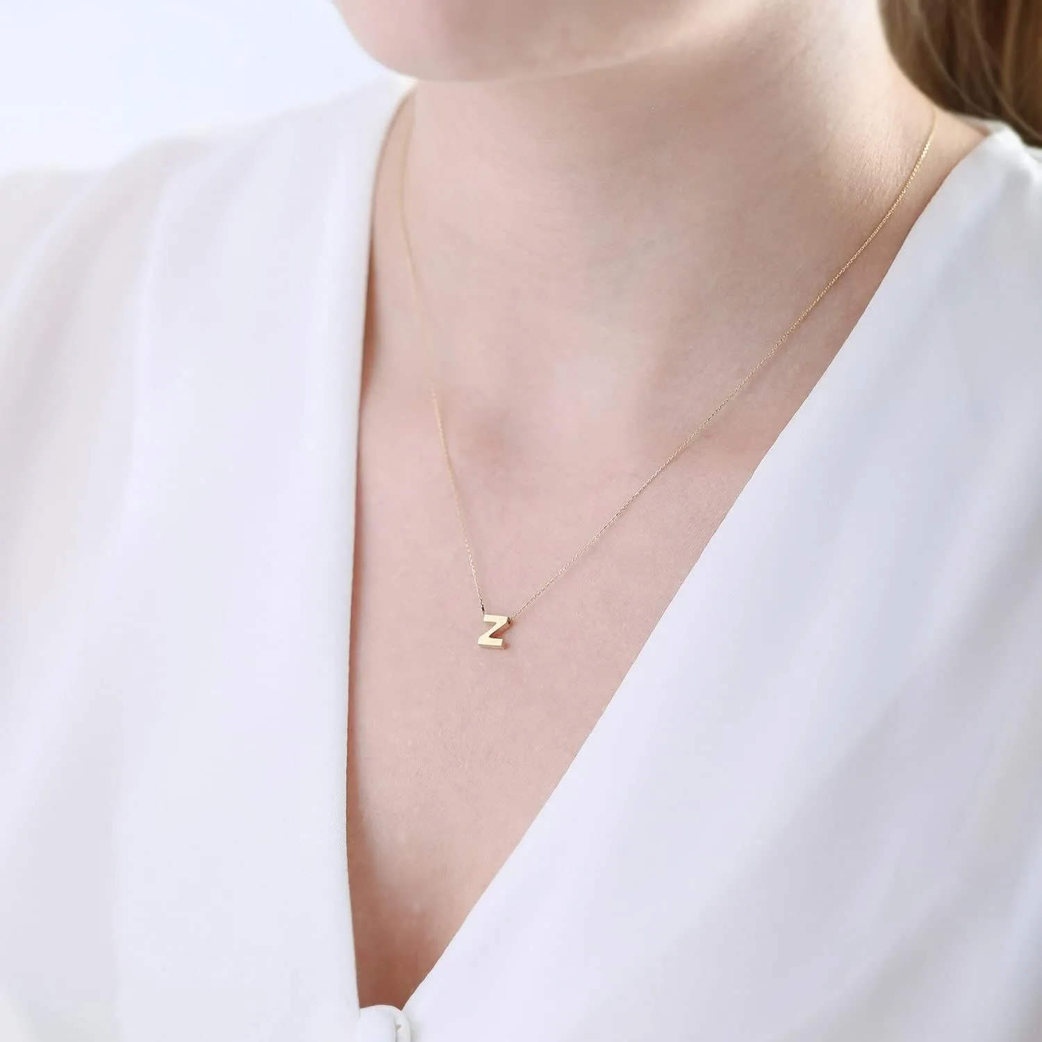 14k Solid Gold Initial Necklace for Women - Dainty Charm Pendant Letter Necklace Jewelry for Women | 18''