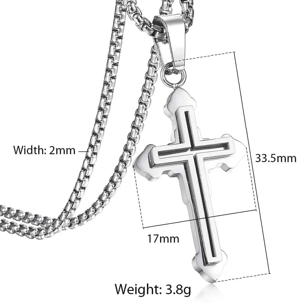 14K Yellow Gold Double Layered Cross Necklace For Men Women - Cross Layered Necklaces, Big Layered Cross Necklaces For Women, Side Cross Necklace Layered, Christian Religious Jewelry