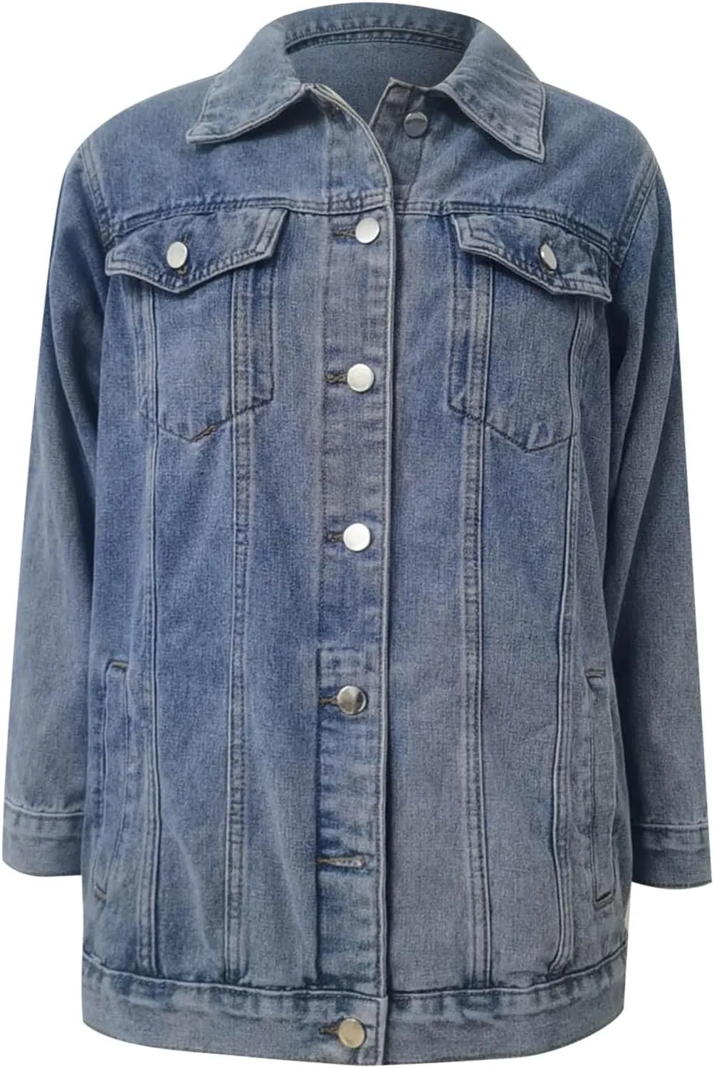 2023 Jean Jacket for Women Distressed Frayed Denim Jacket Ladies Retro Classic Ripped Stretchy Jacket Coats with Pockets