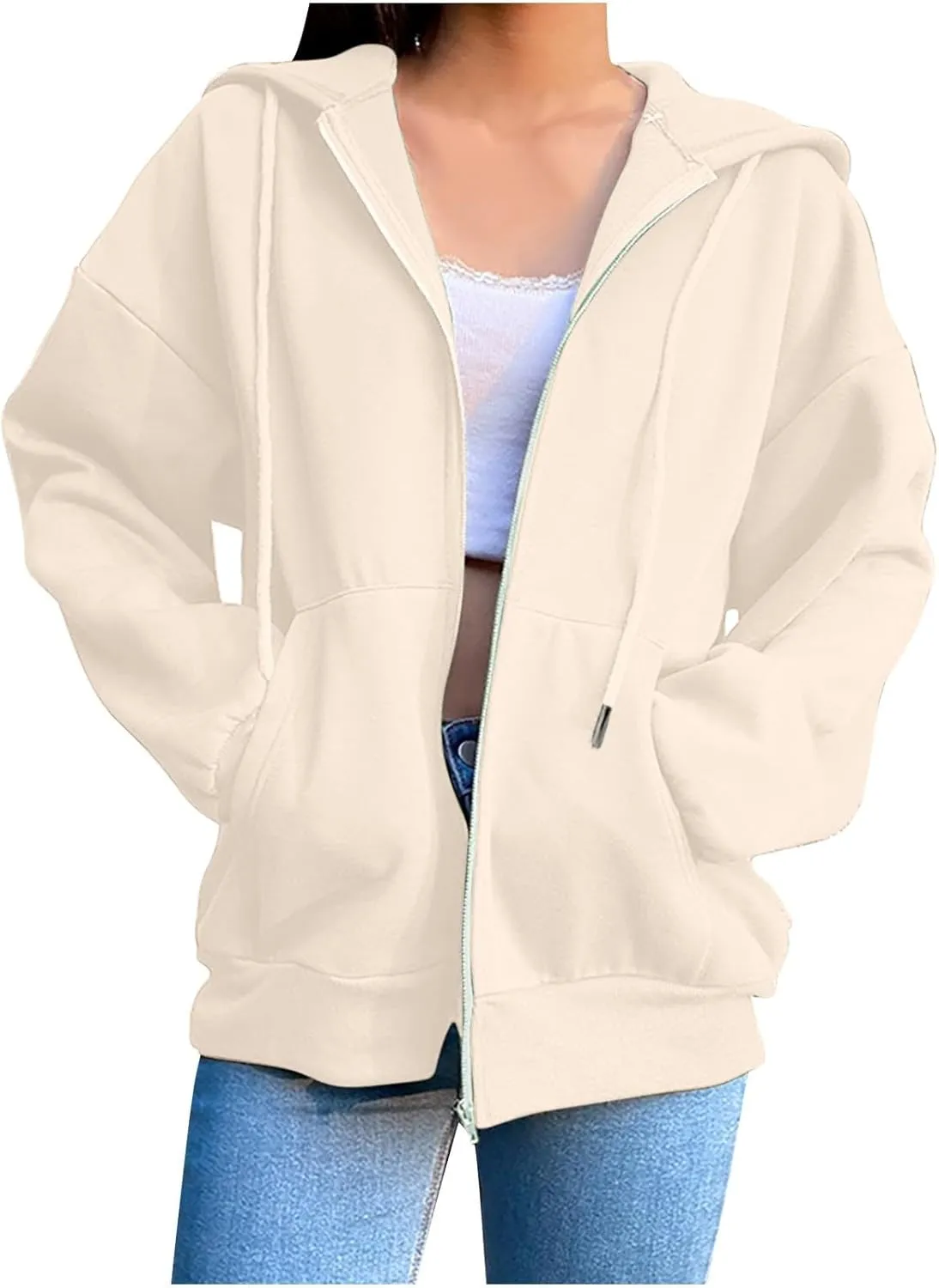 2023 Zip Up Hoodies For Women Oversized Sweatshirt Fall Casual Long Sleeve Plus Size Loose Fashion Jacket Coat
