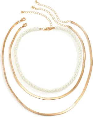 3 Layer Boho Necklaces for Women Layered , Imitation Pearl Layered Gold Necklaces for Women Snake
