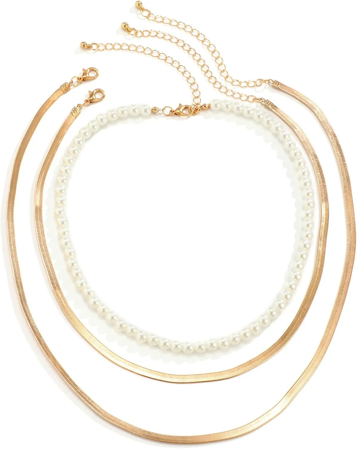 3 Layer Boho Necklaces for Women Layered , Imitation Pearl Layered Gold Necklaces for Women Snake