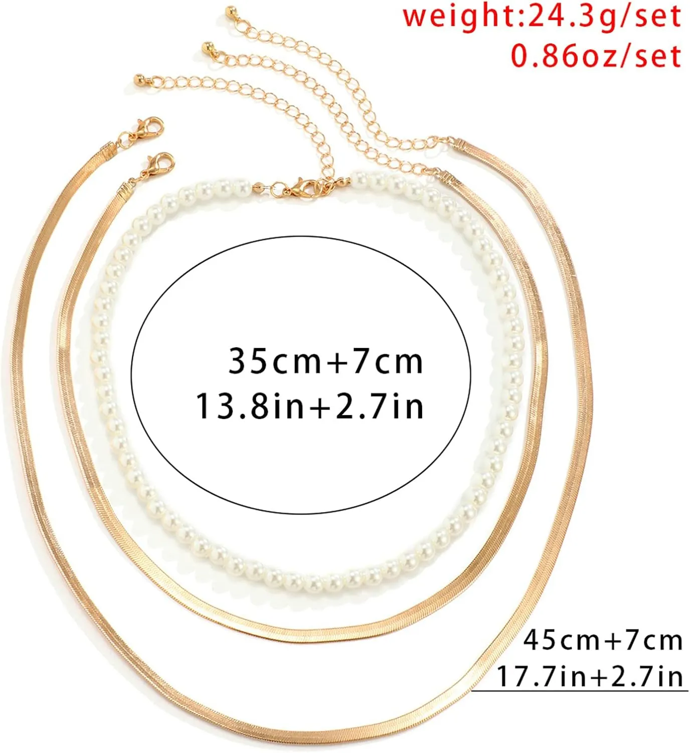 3 Layer Boho Necklaces for Women Layered , Imitation Pearl Layered Gold Necklaces for Women Snake