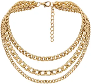 3 Layer Stackable Necklaces Pack , Cuban Curb Chain Boho Layered Gold Necklaces for Women