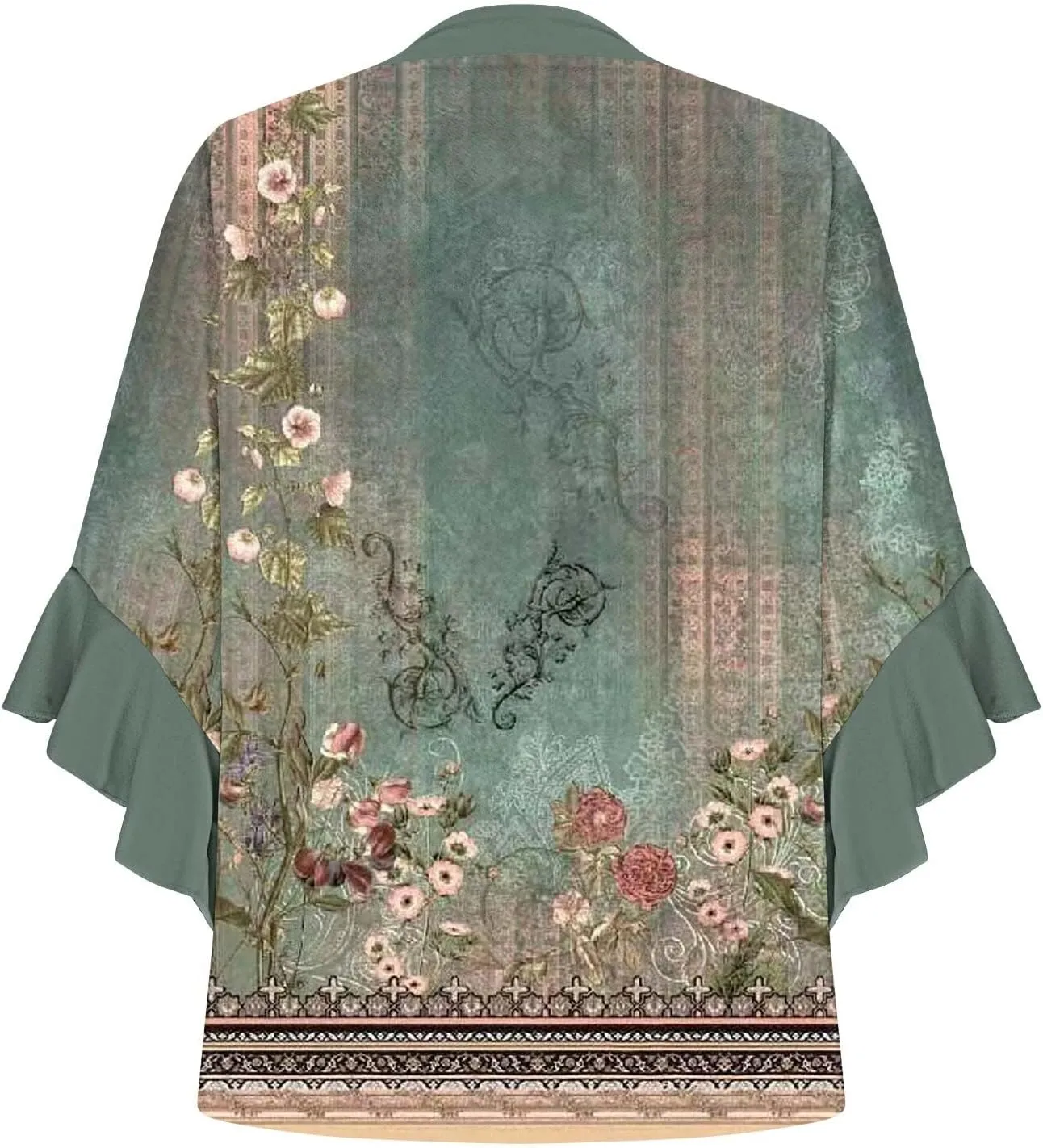 3/4 Length Sleeve Women Tops V Neck Ruffle Shirts Casual Summer Floral Boho Blouses Plus Size Spring Clothes