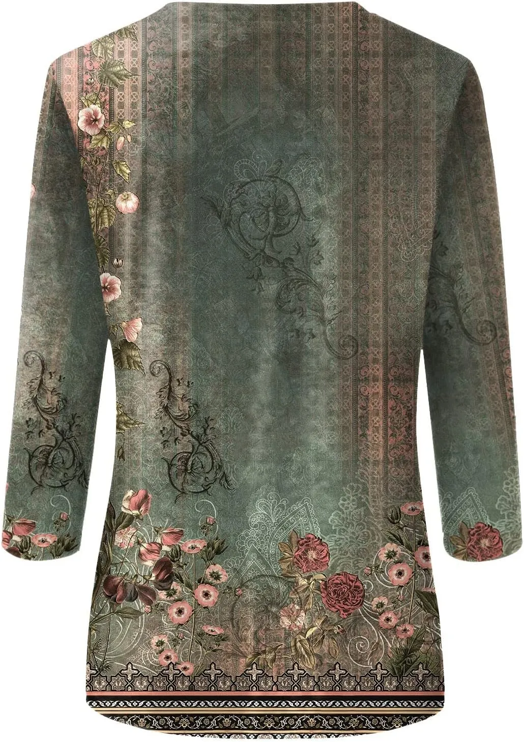 3/4 Length Sleeve Womens Tops Crewneck Floral Graphic Plus Size Shirts Three Quarter Loose Casual Dressy Blouses