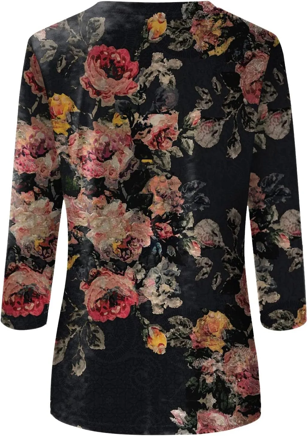 3/4 Length Sleeve Womens Tops Crewneck Floral Graphic Plus Size Shirts Three Quarter Loose Casual Dressy Blouses