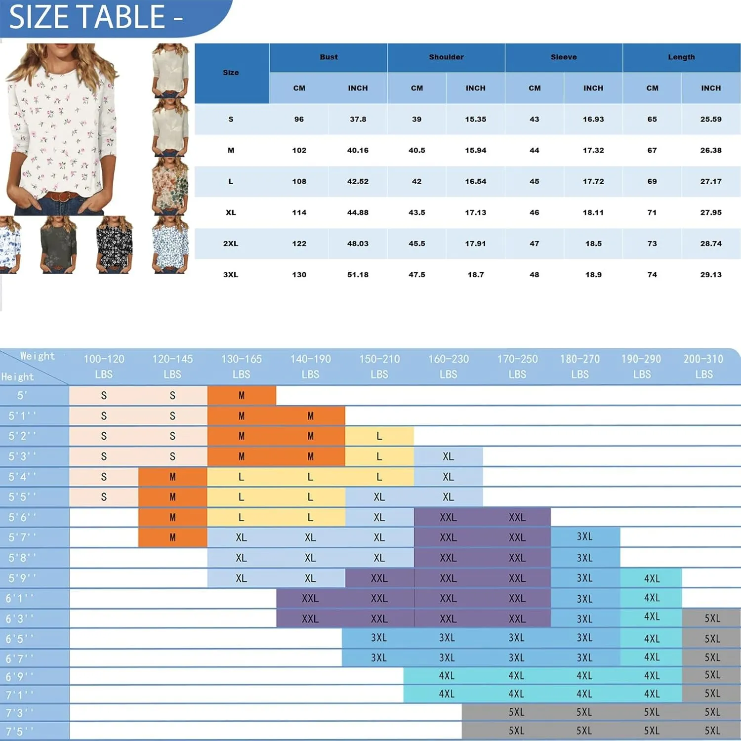 3/4 Length Sleeve Womens Tops Summer Three Quarter Striped Shirts Dressy Casual Printed Tunic Tops Women Blouses