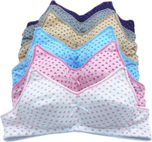 6 Pieces No Wire Full Cup Plain/Lace Light Padded Wire Free Bra A/B/C/D/DD