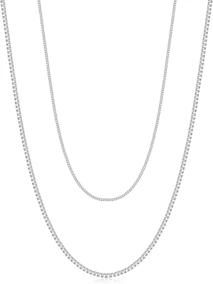 925 Sterling Silver Chain Necklaces for Women Trendy,Dainty Box Layered Chain Necklaces Set