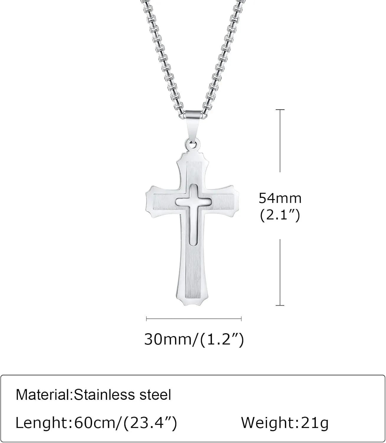 925 Sterling Silver Punk Layered Cross Necklace For Men - Cross Layered Necklaces, Gothic Layered Cross Necklaces For Women, Side Cross Necklace Layered, Christian Religious Jewelry For Women