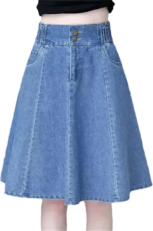 Adhdyuud Women Casual Mini Denim Skirts Summer High-Waisted A-Line Loose Mid-Length Jeans Skirt