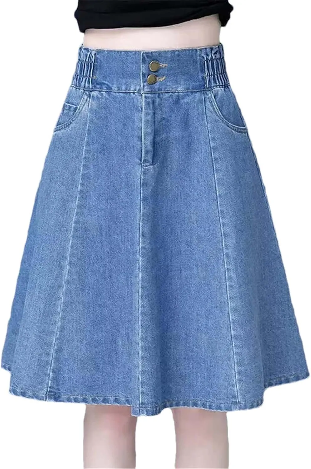 Adhdyuud Women Casual Mini Denim Skirts Summer High-Waisted A-Line Loose Mid-Length Jeans Skirt