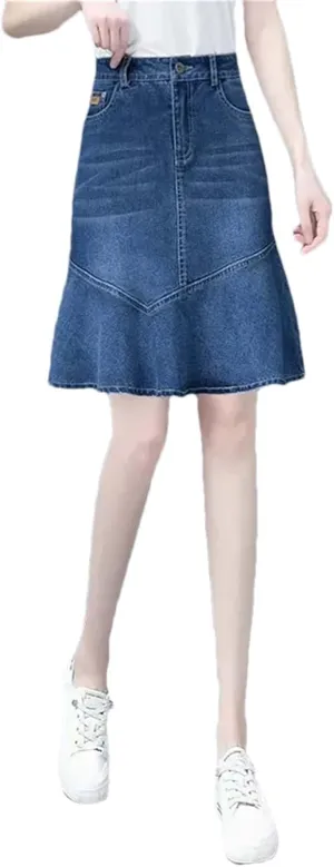 Adhdyuud Women Denim Skirt Summer High-Waisted Ruffle A-Line HIPS Fishtail Mini Jeans Skirts