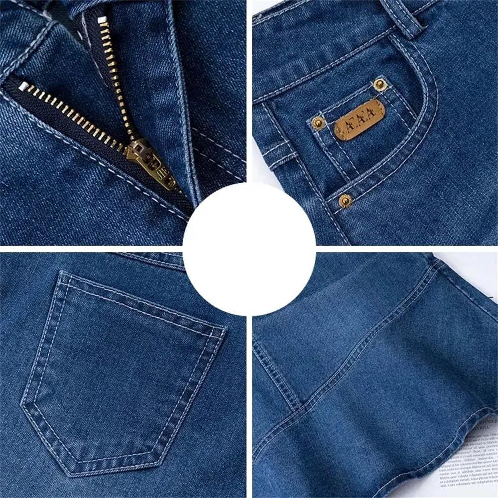 Adhdyuud Women Denim Skirt Summer High-Waisted Ruffle A-Line HIPS Fishtail Mini Jeans Skirts