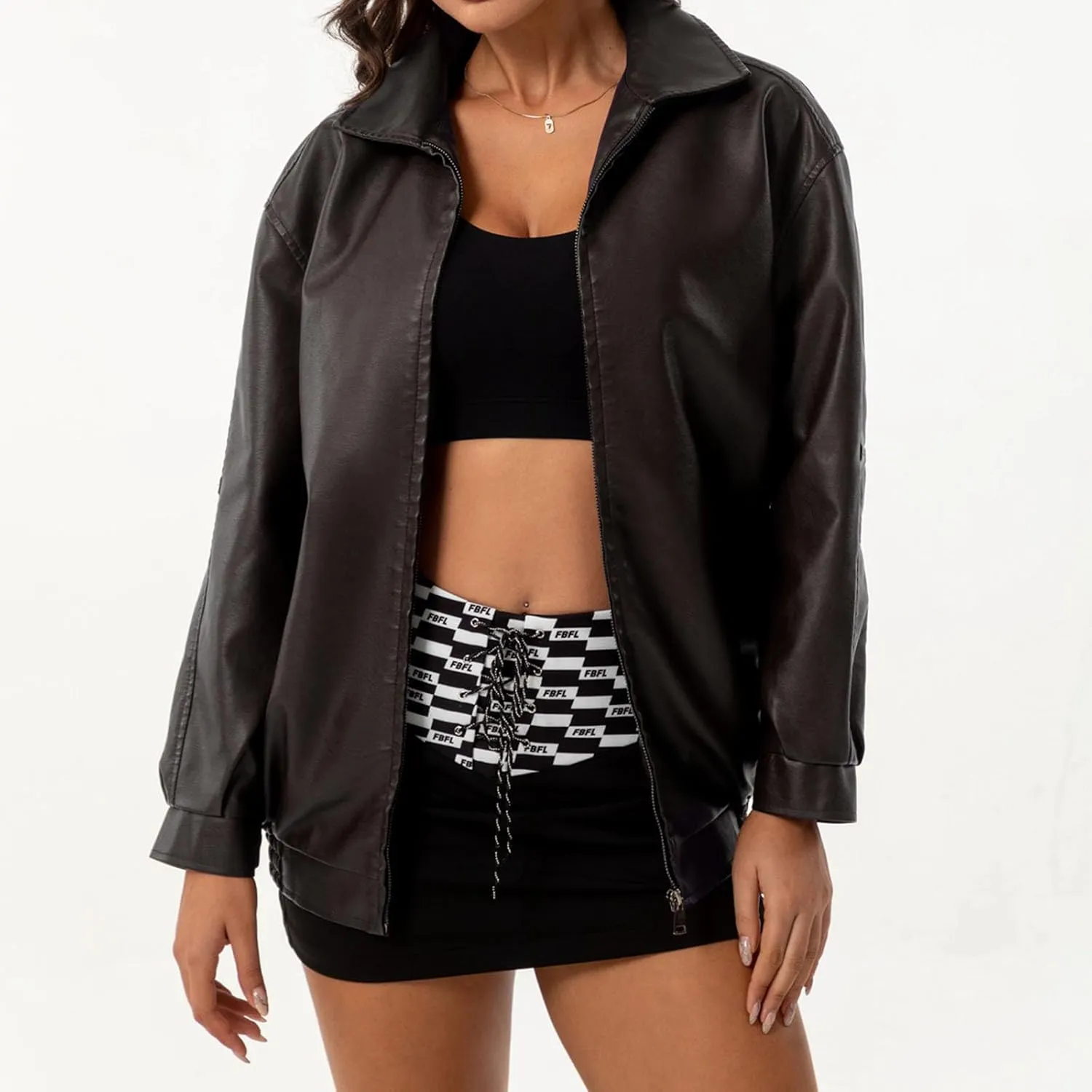 Akklian Womens Oversized Leather Jackets Zip Up Coats Faux Suede Fall Fashion Motorcycle Coats Winter Outfits Clothes 2024