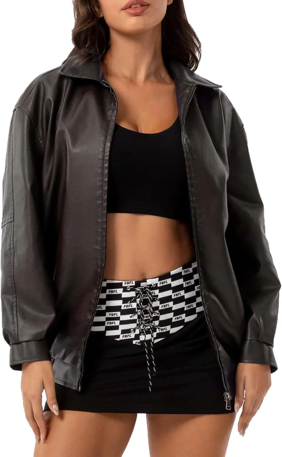 Akklian Womens Oversized Leather Jackets Zip Up Coats Faux Suede Fall Fashion Motorcycle Coats Winter Outfits Clothes 2024