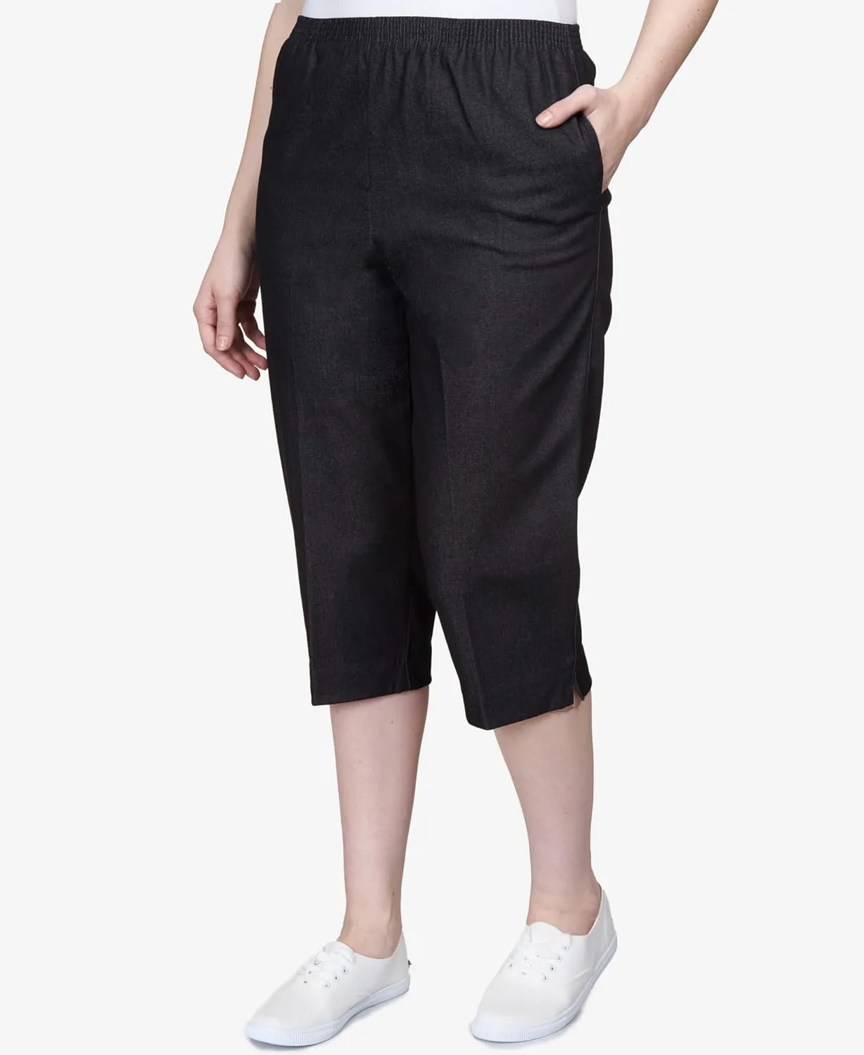 Alfred Dunner Women's All Around Elastic Waist Denim Missy Capris Pants Jeans