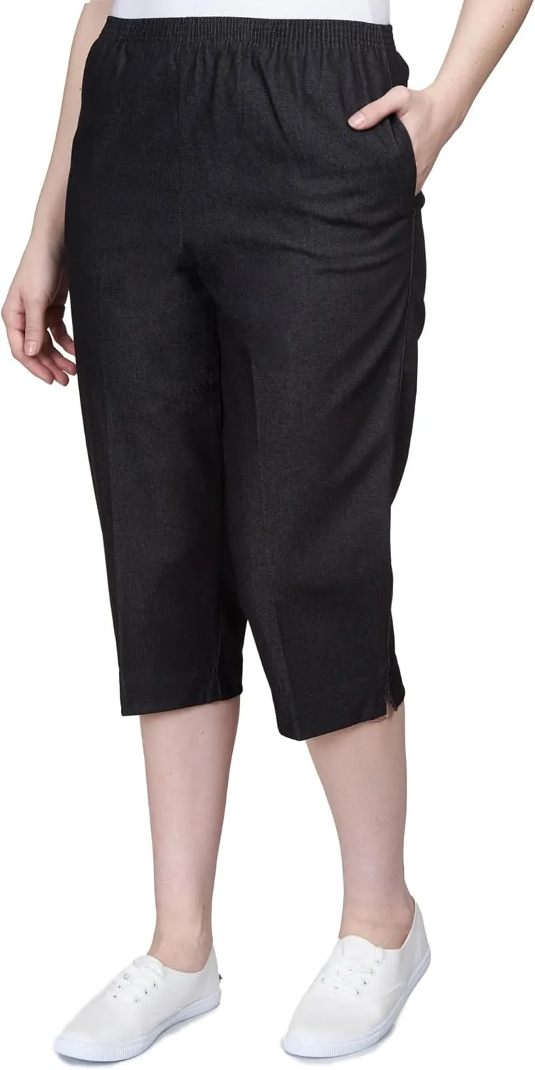 Alfred Dunner Women's All Around Elastic Waist Denim Missy Capris Pants Jeans
