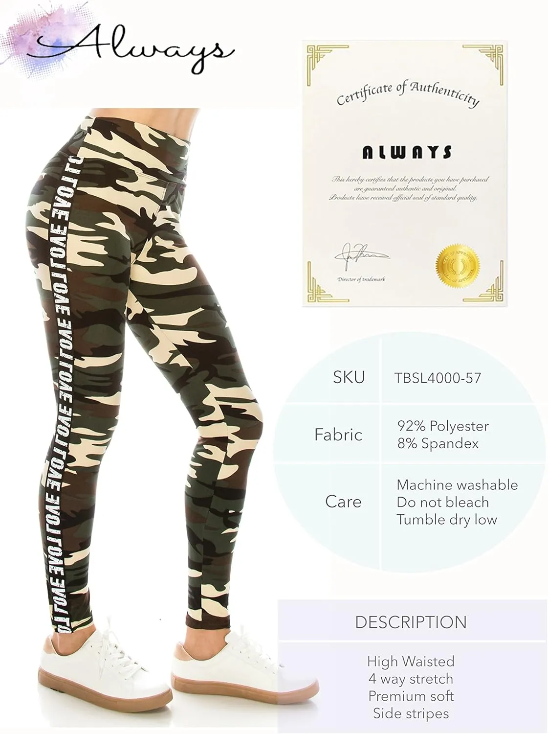 ALWAYS Legging Women Track Pants - High Waisted Premium Soft Stretch Buttery Racing Stripe
