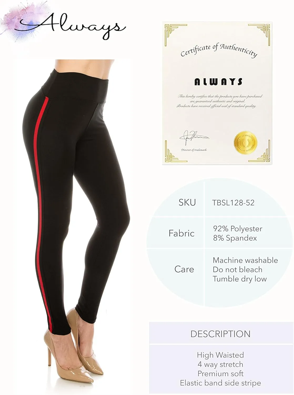 ALWAYS Legging Women Track Pants - High Waisted Premium Soft Stretch Buttery Racing Stripe