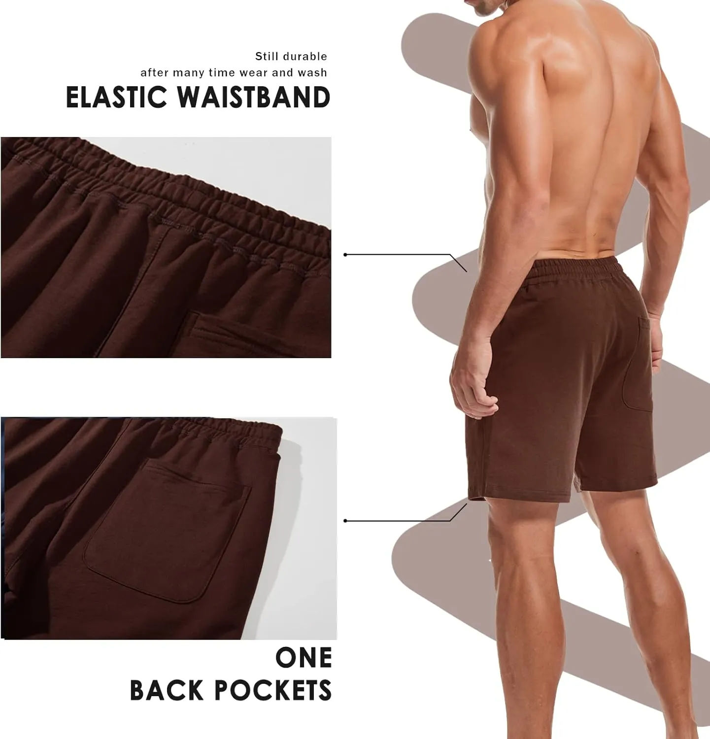 AMY COULEE Mens Athletic Workout Shorts 5.5" Cotton Casual Shorts Elastic Waist Joggers Sports Sweat Shorts