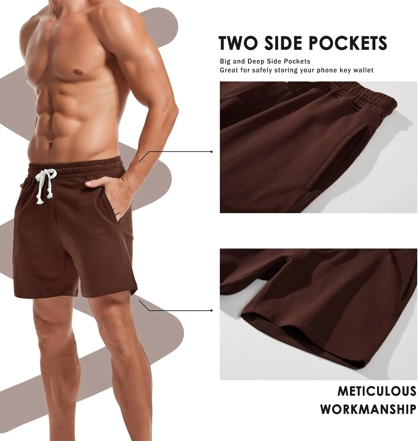 AMY COULEE Mens Athletic Workout Shorts 5.5" Cotton Casual Shorts Elastic Waist Joggers Sports Sweat Shorts