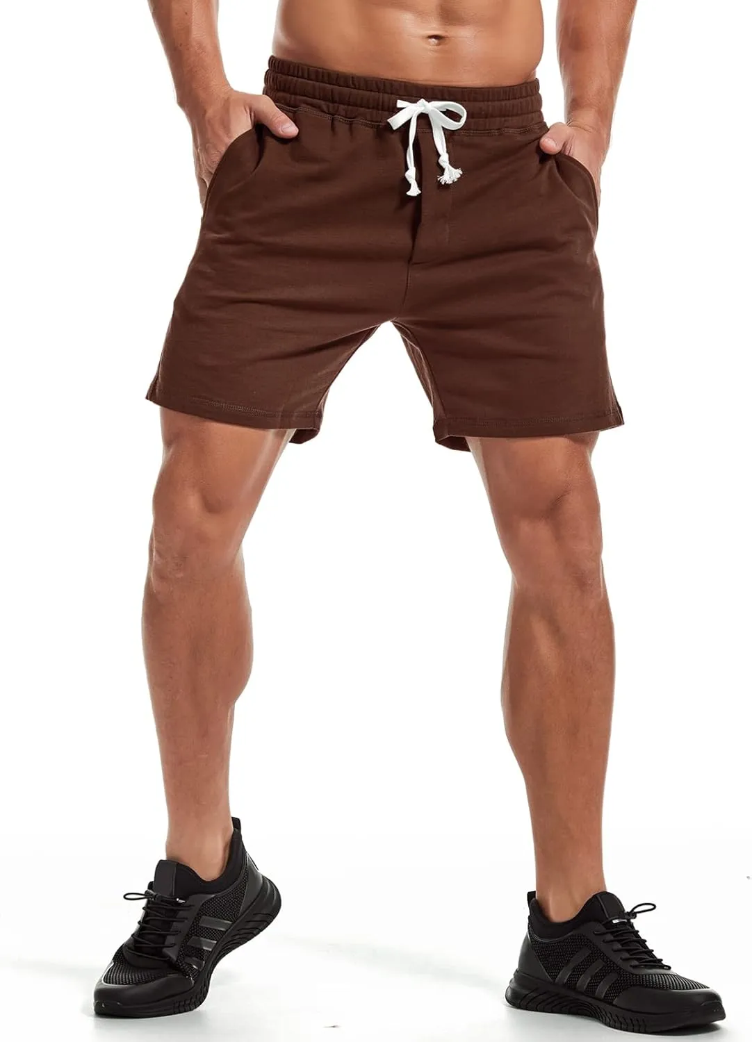 AMY COULEE Mens Athletic Workout Shorts 5.5" Cotton Casual Shorts Elastic Waist Joggers Sports Sweat Shorts