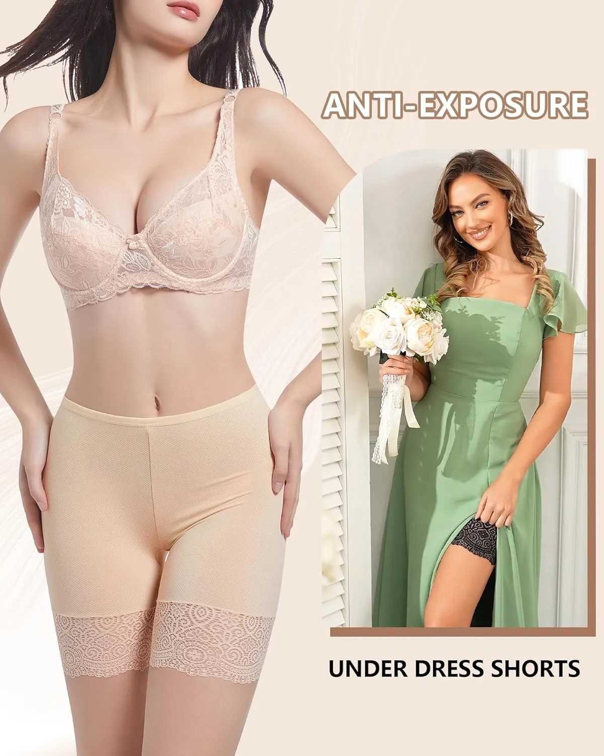 Anti Chafing Shorts Women Mesh Cooling Slip Shorts for Under Dresses Boyshorts Panties Lace under shorts
