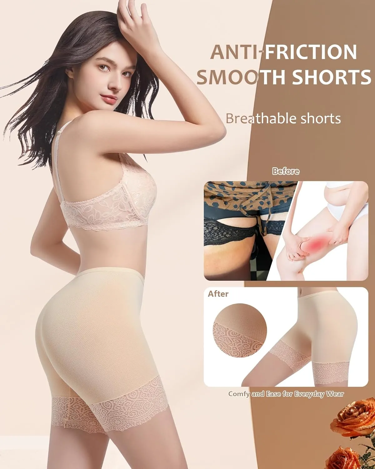 Anti Chafing Shorts Women Mesh Cooling Slip Shorts for Under Dresses Boyshorts Panties Lace under shorts