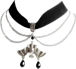 Aonklot 3Pcs Layered Bat Necklace Goth Necklace Bat Choker Necklace for Women Halloween Necklaces Velour Choker Necklace Crystals Necklaces for Silver Chain Necklaces Gifts