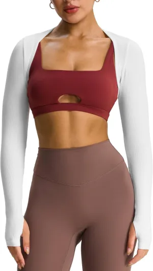 Aoxjox Women's Long Sleeve Open Front Seamless Shrug Thumb Hole Crop Top Workout Cardigan