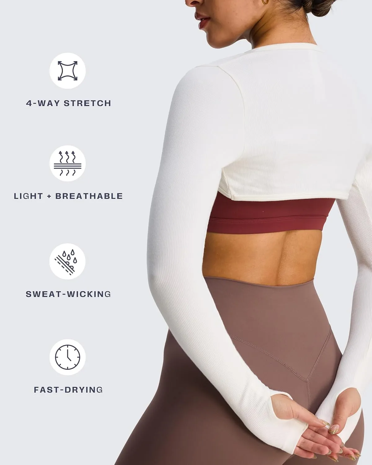 Aoxjox Women's Long Sleeve Open Front Seamless Shrug Thumb Hole Crop Top Workout Cardigan