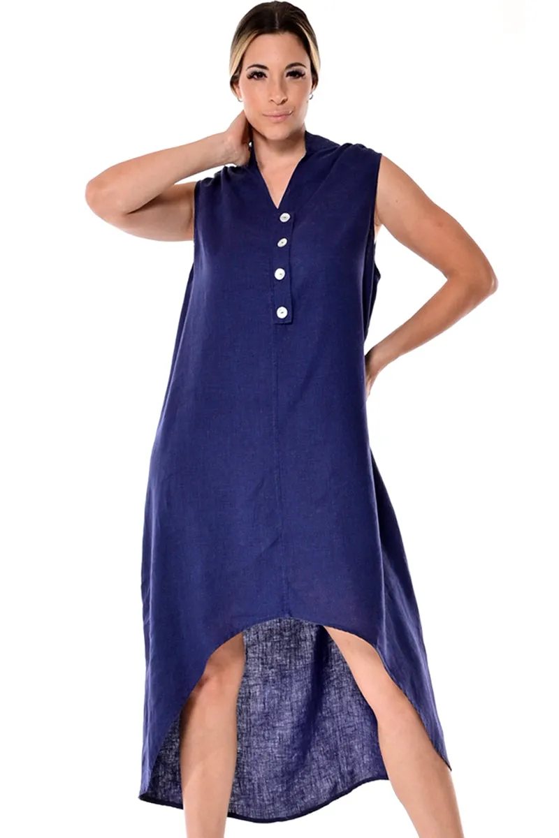 Azucar Ladies 100% Linen Sleeveless Dress w/Scalloped Hem in (3) Colors -LLD1729