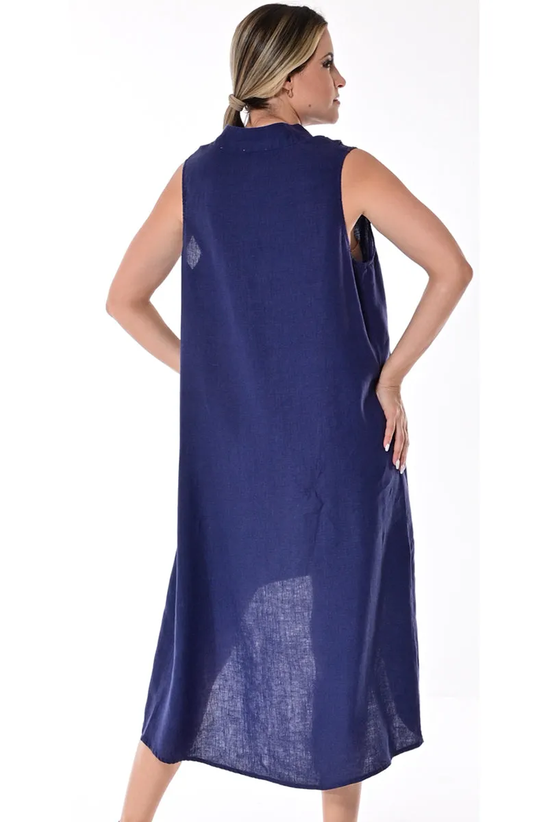 Azucar Ladies 100% Linen Sleeveless Dress w/Scalloped Hem in (3) Colors -LLD1729