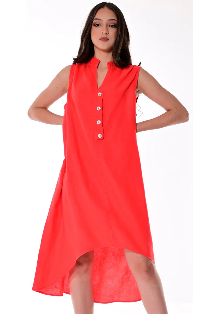 Azucar Ladies 100% Linen Sleeveless Dress w/Scalloped Hem in (3) Colors -LLD1729