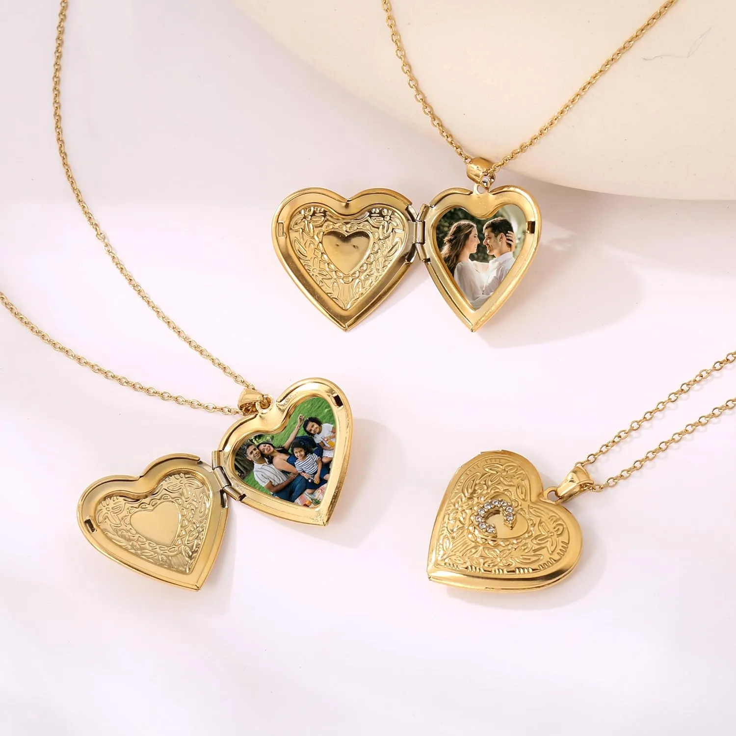 Badu Gold Initial A-Z Necklace for Women Heart Photo Lockets that Hold Picture Love Image Cubic Zirconia Necklace