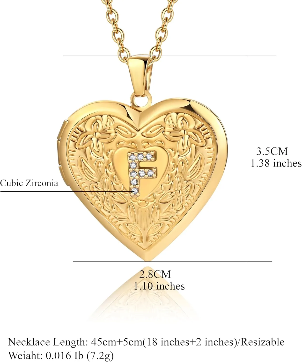 Badu Gold Initial A-Z Necklace for Women Heart Photo Lockets that Hold Picture Love Image Cubic Zirconia Necklace