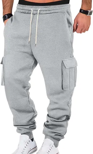 Baggy Cargo Sweatpants for Men Casual Drawstring Waist Fleece Joggers with Multi Pockets Mencomfy Track Pants
