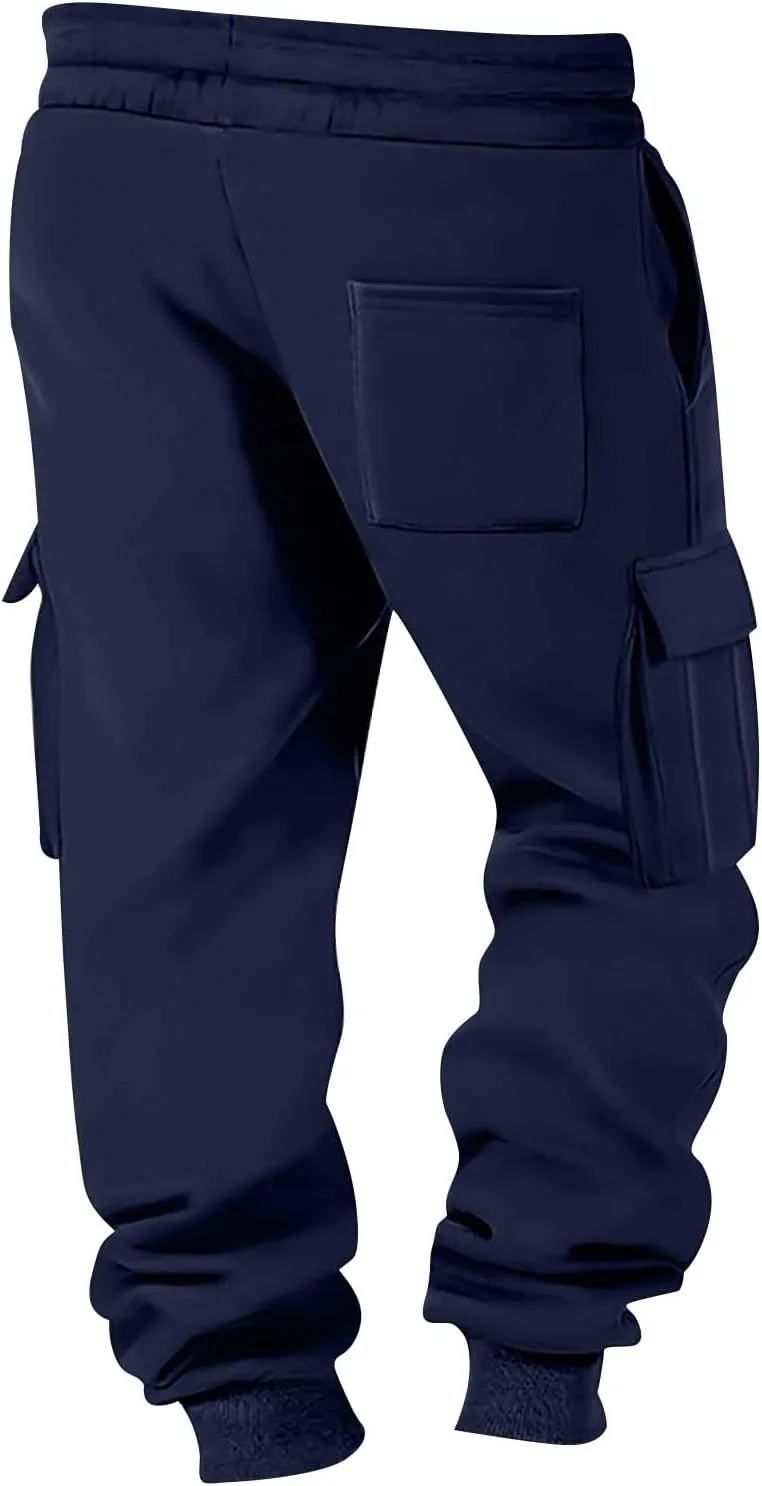 Baggy Cargo Sweatpants for Men Casual Drawstring Waist Fleece Joggers with Multi Pockets Mencomfy Track Pants
