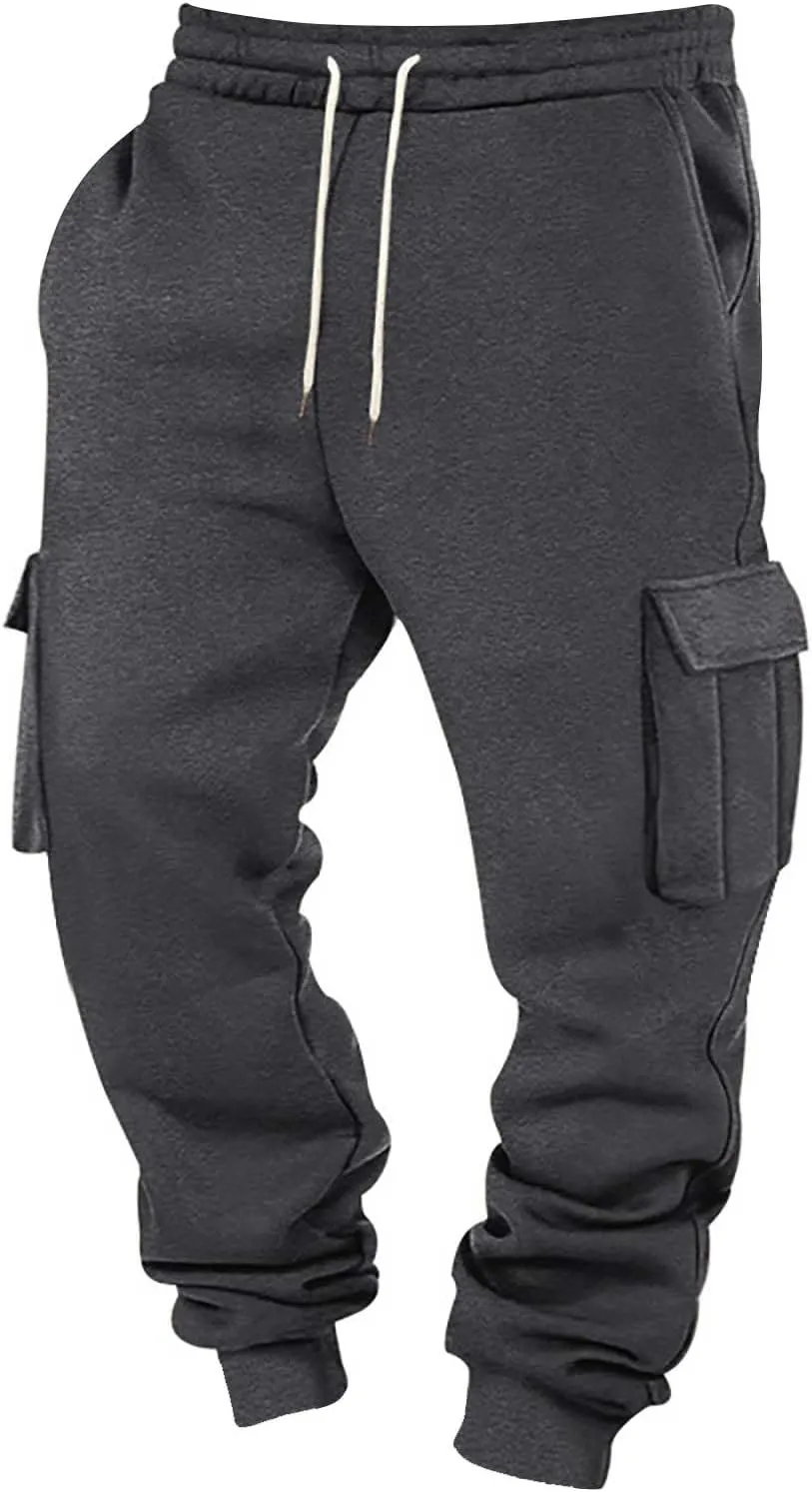 Baggy Cargo Sweatpants for Men Casual Drawstring Waist Fleece Joggers with Multi Pockets Mencomfy Track Pants