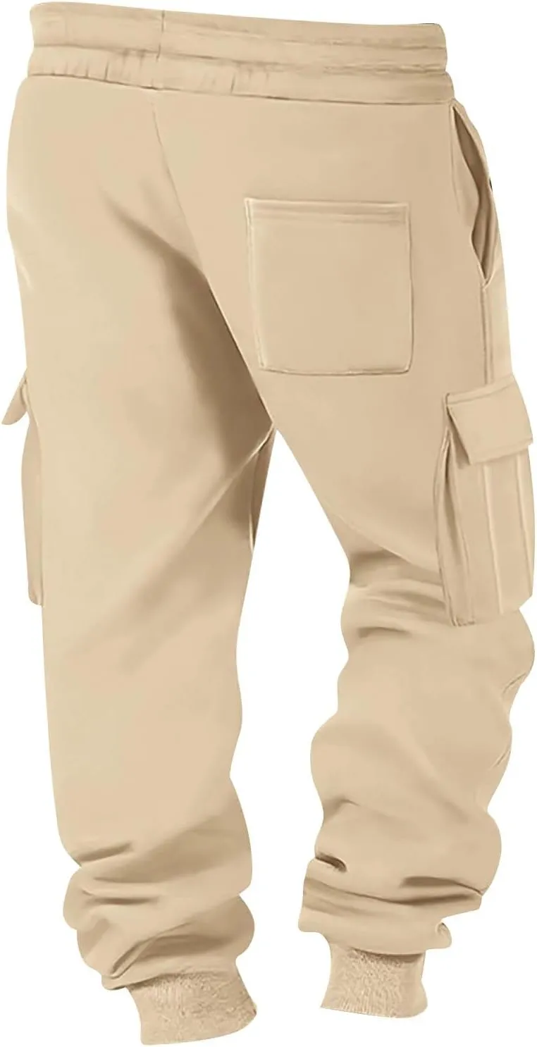 Baggy Cargo Sweatpants for Men Casual Drawstring Waist Fleece Joggers with Multi Pockets Mencomfy Track Pants