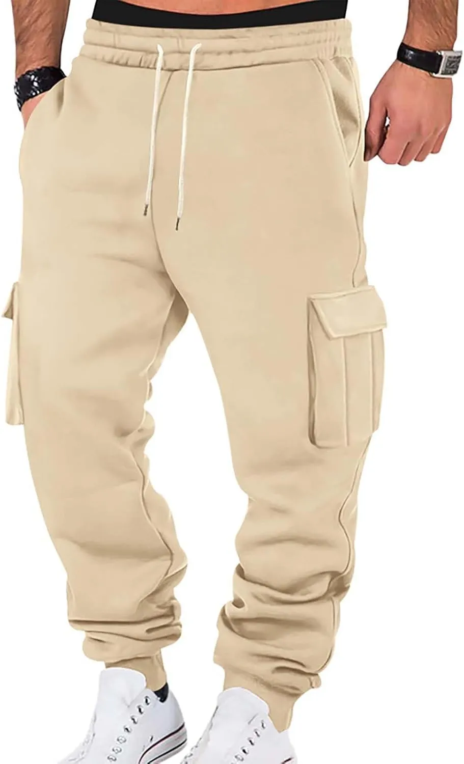 Baggy Cargo Sweatpants for Men Casual Drawstring Waist Fleece Joggers with Multi Pockets Mencomfy Track Pants