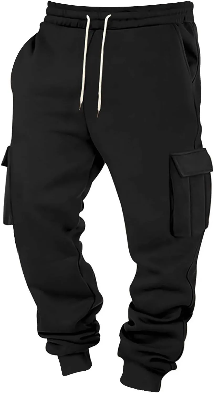 Baggy Cargo Sweatpants for Men Casual Drawstring Waist Fleece Joggers with Multi Pockets Mencomfy Track Pants