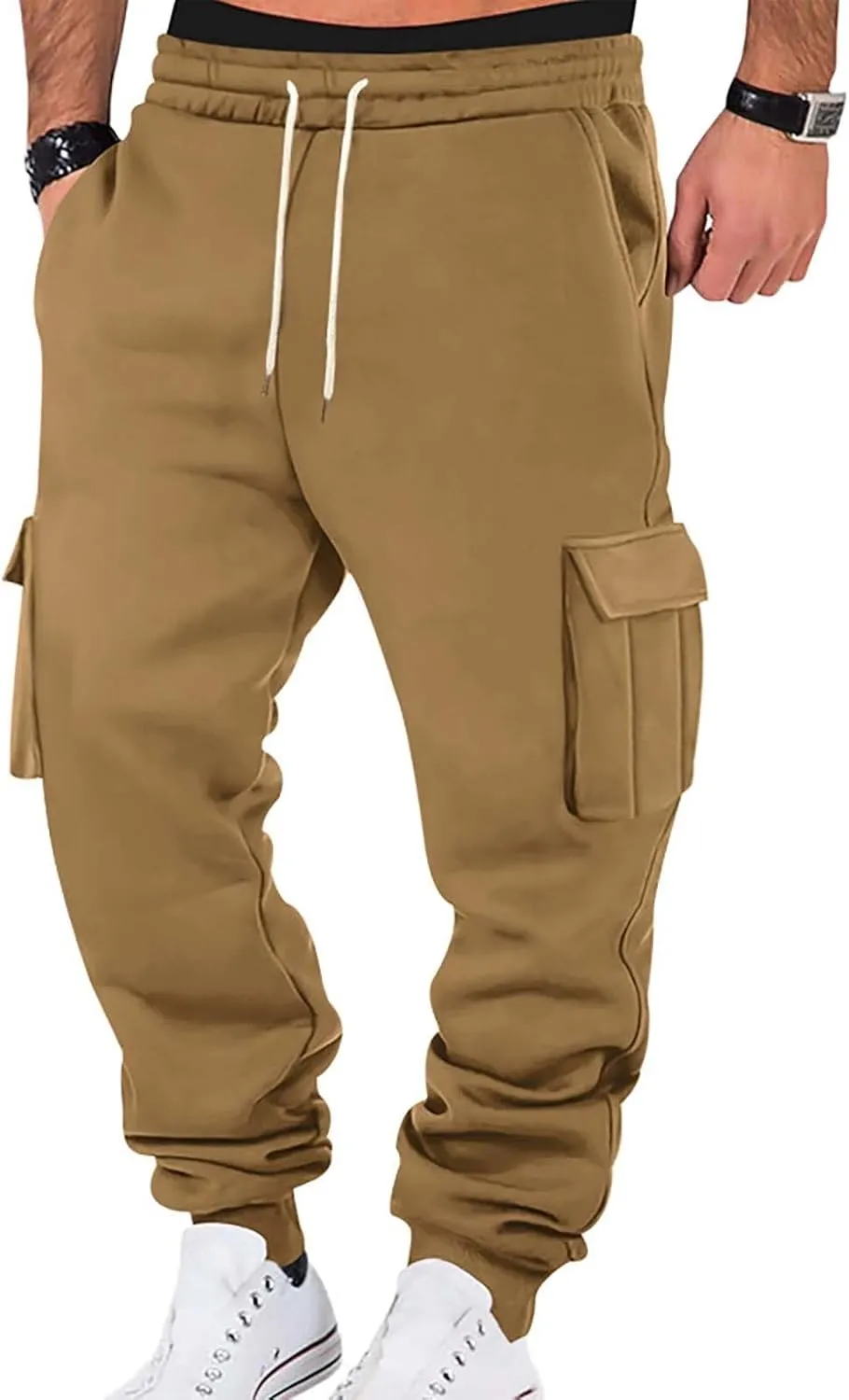 Baggy Cargo Sweatpants for Men Casual Drawstring Waist Fleece Joggers with Multi Pockets Mencomfy Track Pants