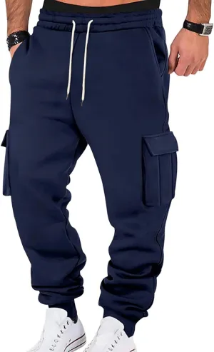 Baggy Cargo Sweatpants for Men Casual Drawstring Waist Fleece Joggers with Multi Pockets Mencomfy Track Pants