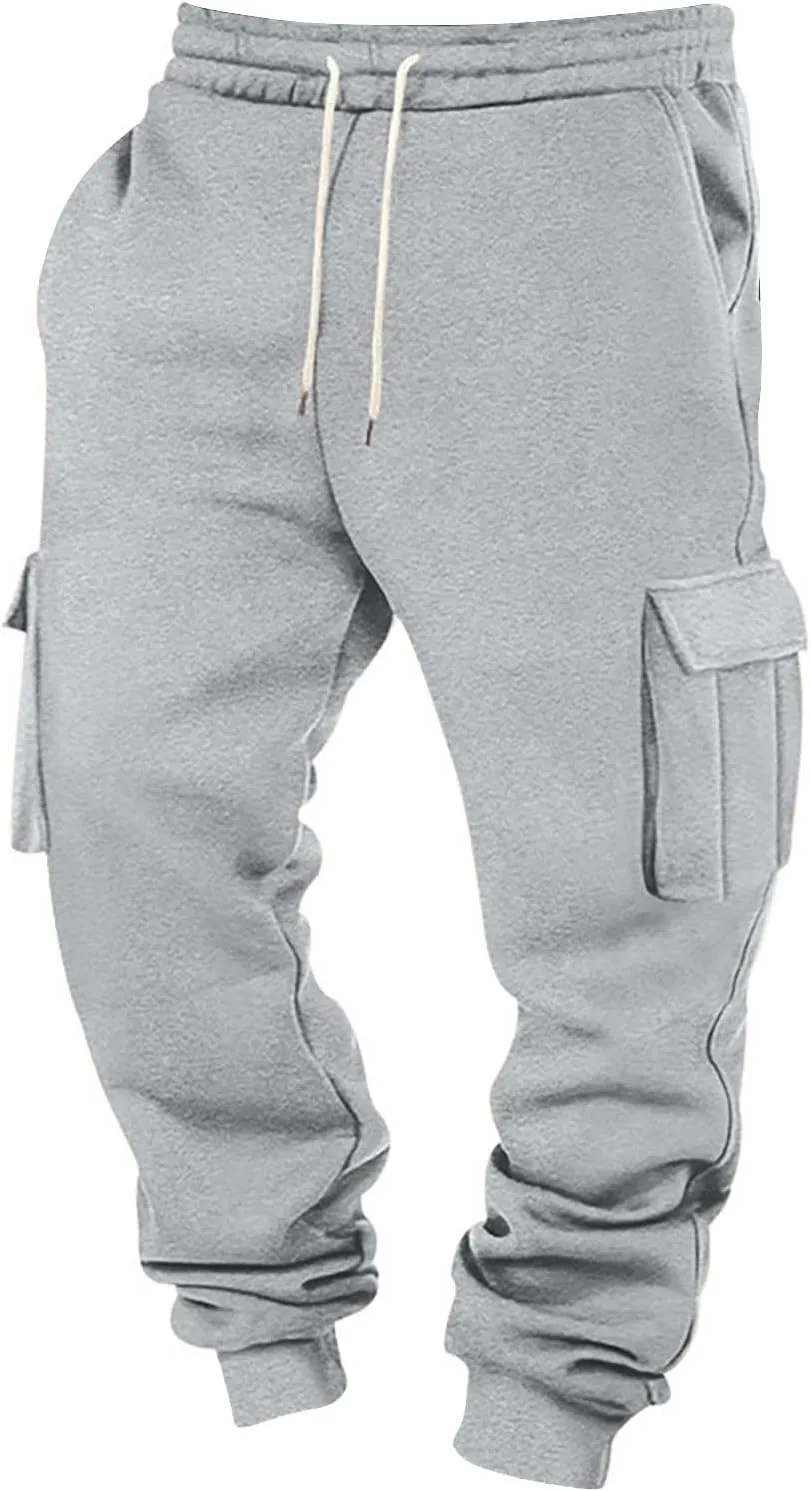 Baggy Cargo Sweatpants for Men Casual Drawstring Waist Fleece Joggers with Multi Pockets Mencomfy Track Pants