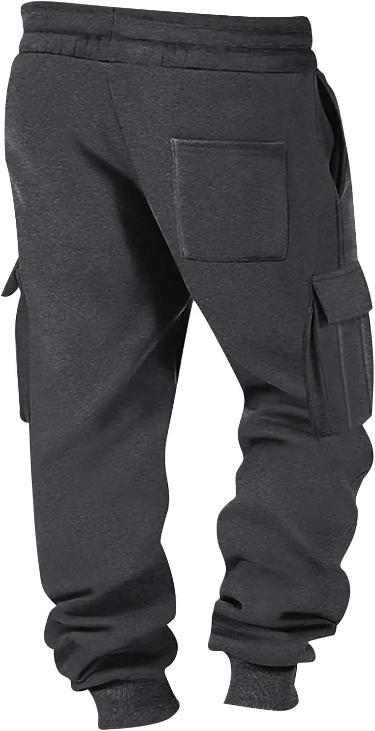 Baggy Cargo Sweatpants for Men Casual Drawstring Waist Fleece Joggers with Multi Pockets Mencomfy Track Pants