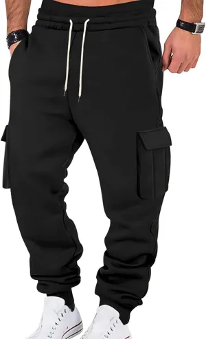Baggy Cargo Sweatpants for Men Casual Drawstring Waist Fleece Joggers with Multi Pockets Mencomfy Track Pants