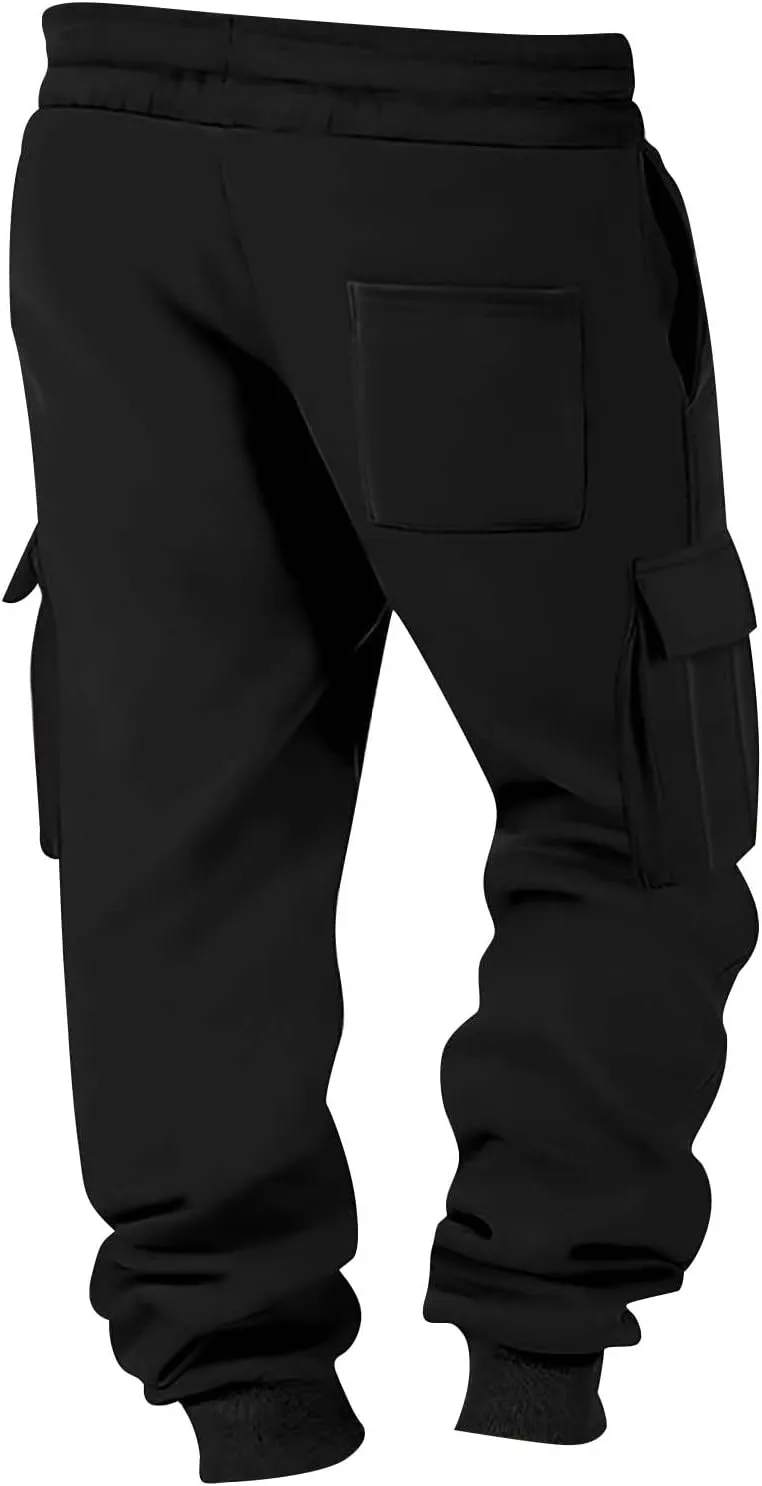 Baggy Cargo Sweatpants for Men Casual Drawstring Waist Fleece Joggers with Multi Pockets Mencomfy Track Pants